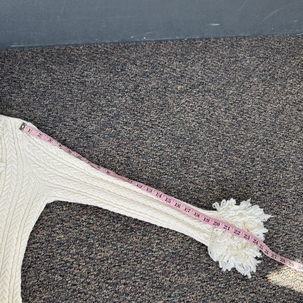 Vintage Nine West Cream Cable Knit Long Crochet Cardigan with Fringe Trim